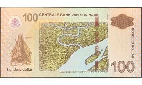 Суринам 100 долларов 2012 г. (SURINAME 100 Dollars 2012) P166b:Unc