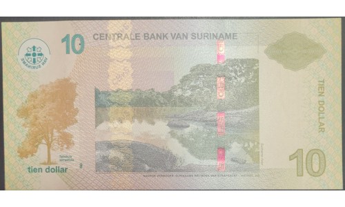 Суринам 10 долларов 2019 г. (SURINAME 10 Dollars 2019) P163c: UNC