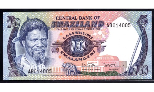 Свазиленд 10 эмалангени ND (1985 г.) (SWAZILAND 10 emalangeni ND (1985)) P 10c: UNC
