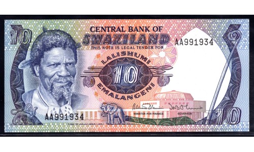 Свазиленд 10 эмалангени ND (1982 - 85 г.) Литера АА (SWAZILAND 10 emalangeni ND (1982 - 85)) P 10: UNC