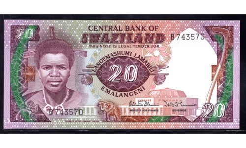 Свазиленд 20 эмалангени ND (1986) (SWAZILAND 20 emalangeni ND (1986)) P 12: UNC