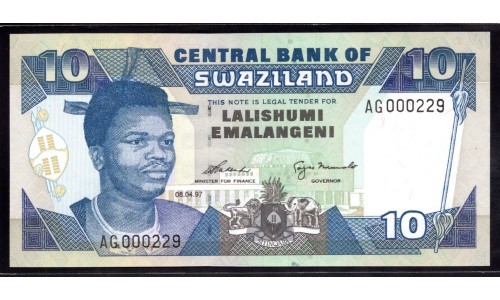 Свазиленд 10 эмалангени 1997 года, Короткий Номер (SWAZILAND 10 emalangeni 1997) P 24b: UNC