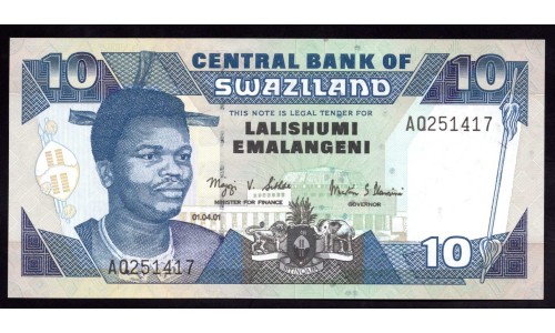 Свазиленд 10 эмалангени 2001 года (SWAZILAND 10 emalangeni 2001) P 29a: UNC
