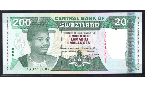 Свазиленд 200 эмалангени 1998 г. (SWAZILAND 200 emalangeni 1998) P 28а: UNC