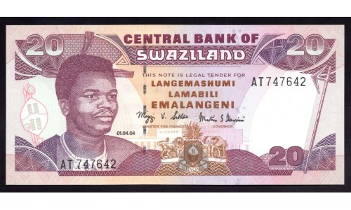 Свазиленд 20 эмалангени 2004 г. (SWAZILAND 20 emalangeni 2004) P 30b: UNC