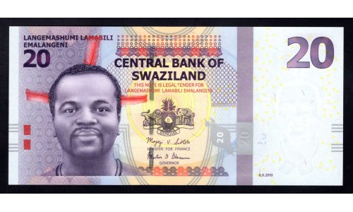 Свазиленд 20 эмалангени 2010 г. (SWAZILAND 20 emalangeni 2010) P 37а: UNC