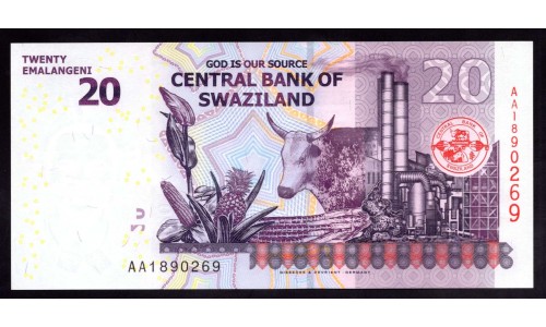 Свазиленд 20 эмалангени 2010 г. (SWAZILAND 20 emalangeni 2010) P 37а: UNC