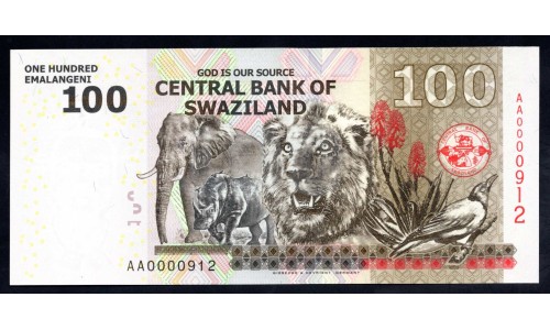 Свазиленд 100 эмалангени 2010 г. (SWAZILAND 100 emalangeni 2010) P 39а: UNC