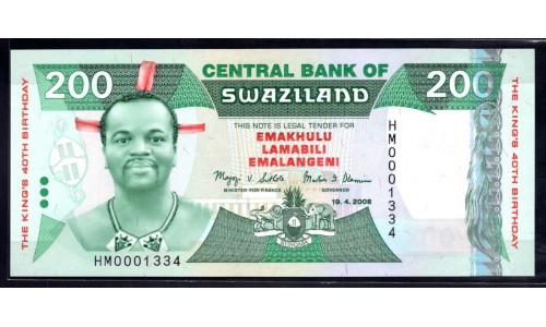 Свазиленд 200 эмалангени 2008 г. (SWAZILAND 200 emalangeni 2008) P35: UNC