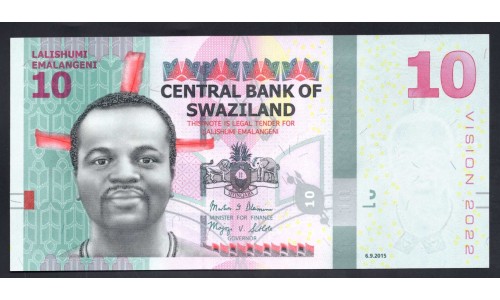 Свазиленд 10 эмалангени 2015 г. (SWAZILAND 10 emalangeni 2015) P 41: UNC