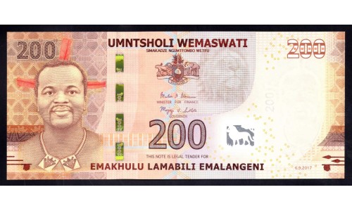 Свазиленд 200 эмалангени 2017 г. (SWAZILAND 200 emalangeni 2017) P 43: UNC
