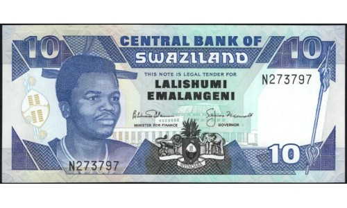 Свазиленд 10 эмалангени 1992 г. (SWAZILAND 10 emalangeni 1992) P 20b: UNC
