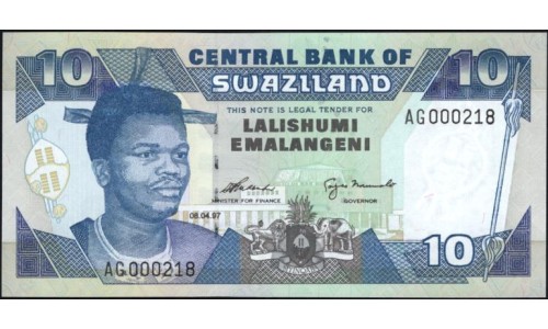 Свазиленд 10 эмалангени 1997 года, Короткий Номер (SWAZILAND 10 emalangeni 1997) P 24b: UNC