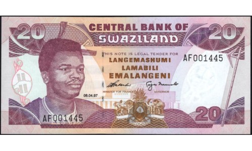 Свазиленд 20 эмалангени 1997 (SWAZILAND 20 emalangeni 1997) P 25b: UNC