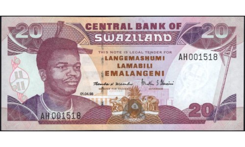 Свазиленд 20 эмалангени 1998 (SWAZILAND 20 emalangeni 1998) P 25c: UNC