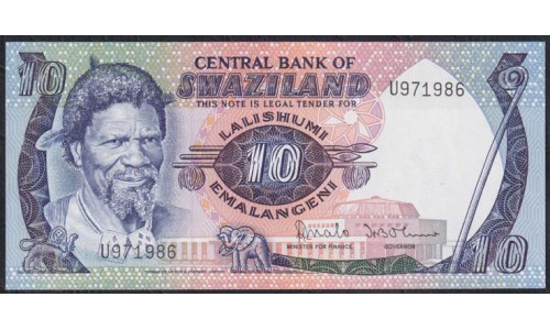 Свазиленд 10 эмалангени ND (1984 г.) РЕДКИЕ (SWAZILAND 10 emalangeni ND (1984)) P 10b: UNC