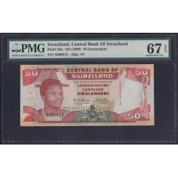 Свазиленд 50 эмалангени 1990 года, низкий номер A000412, РЕДКОСТЬ (SWAZILAND 50 emalangeni 1990, RARE) P 22а: PMG 67 Superb Gem UNC
