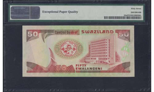 Свазиленд 50 эмалангени 1990 года, низкий номер A000412, РЕДКОСТЬ (SWAZILAND 50 emalangeni 1990, RARE) P 22а: PMG 67 Superb Gem UNC