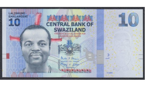 Свазиленд 10 эмалангени 2014 г. (SWAZILAND 10 emalangeni 2014) P 36b: UNC