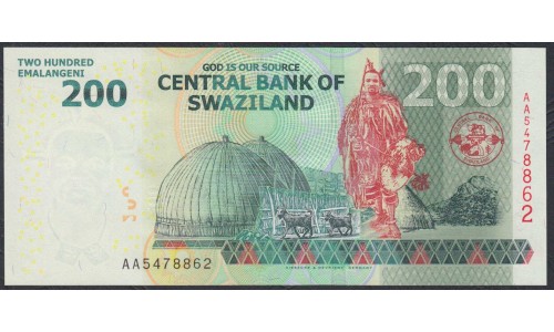 Свазиленд 200 эмалангени 2014 г. (SWAZILAND 200 emalangeni 2014) P 40b: UNC