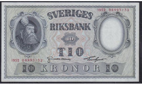Швеция 10 крон 1952 (Sweden 10 kronor 1952) P 40m(7): UNC--