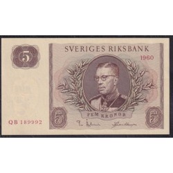 Швеция 5 крон 1960 года, QB 189992 (Sweden 5 kronor 1960) P 42fe: UNC