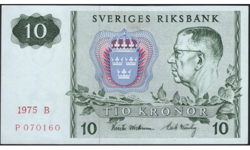 Швеция 10 крон 1975 (Sweden 10 kronor 1975) P 52c : UNC