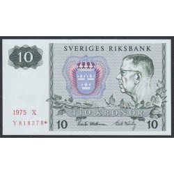 Швеция 10 крон 1975 года, Серия Замещения (Sweden 10 kronor 1975 Replacement) P 52c(r) : UNC