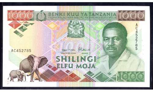 Танзания 1000 шиллингов  1990 года (TANZANIA  1000 shillings 1990) P22: UNC