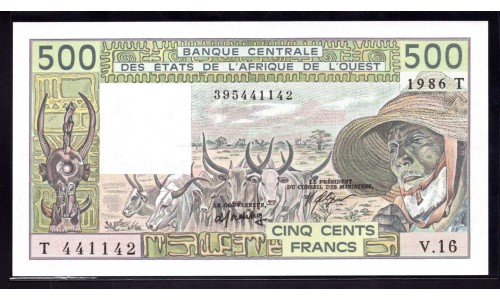 Того 500 франков 1986 года (TOGO 500 francs 1986) P 806Тi: UNC