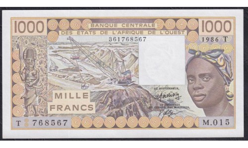Того 1000 франков 1986 года, 361768567 (TOGO 1000 francs 1986) P 807Td: UNC