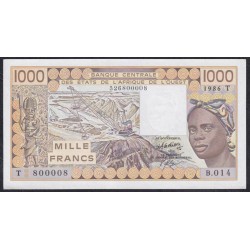 Того 1000 франков 1986 года, 326800008, Красивый номер! (TOGO 1000 francs 1986) P 807Td: UNC
