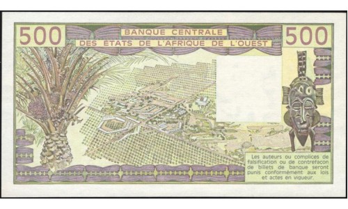 Того 500 франков 1987 года (TOGO 500 francs 1987) P806Tj: UNC