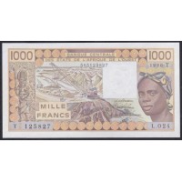 Того 1000 франков 1990 года, 585125827, Красивый номер! (TOGO 1000 francs 1990) P 807Tj: UNC