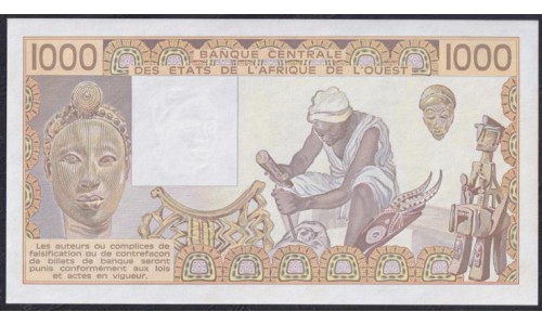 Того 1000 франков 1990 года, 585125827, Красивый номер! (TOGO 1000 francs 1990) P 807Tj: UNC