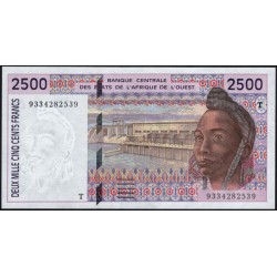 Того 2500 франков 1993 (TOGO 1000 francs 1993) P812Tb: UNC