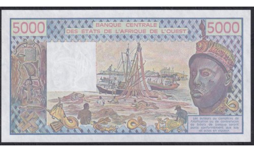 Того 5000 франков 1992 года, T 909122 (TOGO 5000 francs 1992) P 808Tm: UNC