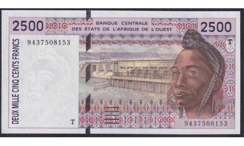 Того 2500 франков 1994 года, 9437508153 (TOGO 1000 francs 1994) P 812Tc: UNC