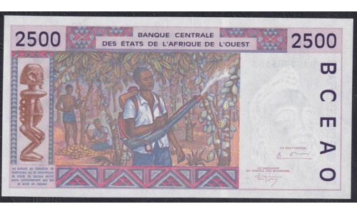 Того 2500 франков 1994 года, 9437508153 (TOGO 1000 francs 1994) P 812Tc: UNC