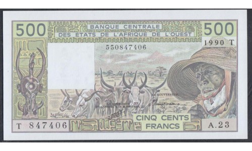 Того 500 франков 1990 года (TOGO 500 francs 1990) P806Tl: UNC