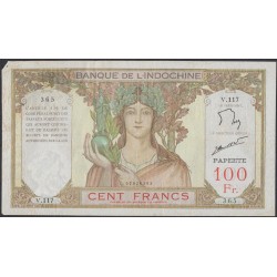 Таити 100 франков 1939-65 года (Tahiti 100 Francs 1939-65) P 14d: F/VF