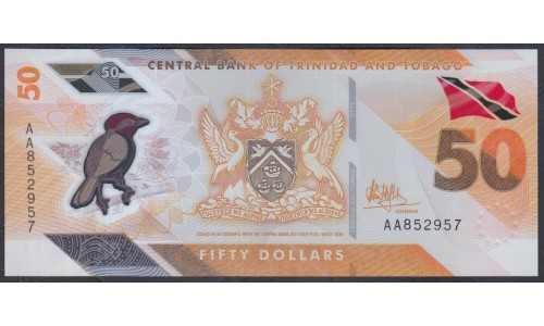 Тринидад и Тобаго 50 долларов 2020 года, полимер, серия АA (TRINIDAD & TOBAGO 50 Dollars 2020, Polymer) P W64: UNC