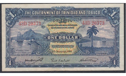 Тринидад и Тобаго 1 доллар 1943 года (TRINIDAD & TOBAGO 1 Dollar 1943) P 5с: XF