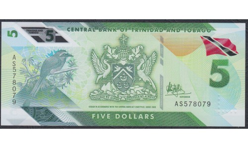 Тринидад и Тобаго 5 долларов 2020 года, полимер (TRINIDAD & TOBAGO 5 Dollars 2020, Polymer) P NEW: UNC