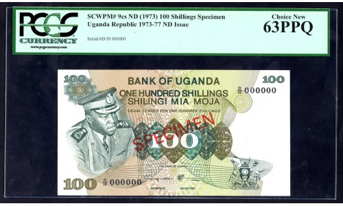 Уганда 100 шиллингов ND (1973 - 77 г.) (UGANDA 100 shillings ND (1973 - 77) P 9s: UNC 63 greid slab SPECIMEN