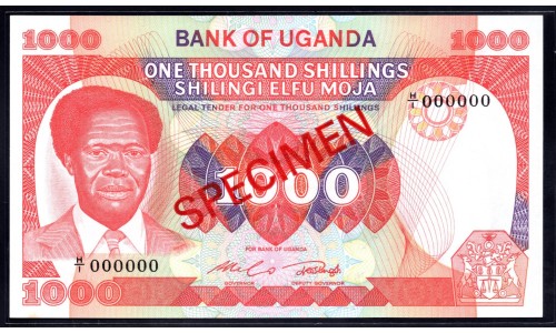 Уганда 1000 шиллингов ND (1983 г.) (UGANDA 1000 shillings ND (1983) P 23s: UNC Specimen