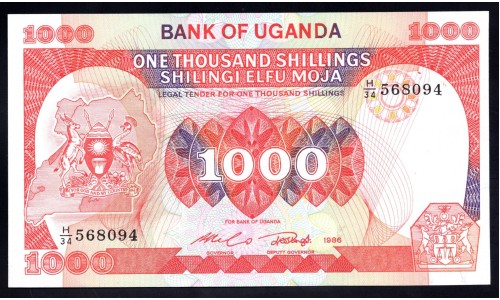Уганда 1000 шиллингов 1986 г. (UGANDA 1000 shillings 1986) P 26: UNC