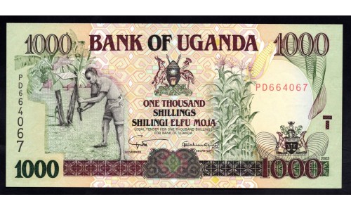 Уганда 1000 шиллингов 2003 года (UGANDA 1000 shillings 2003) P 39Аb: UNC