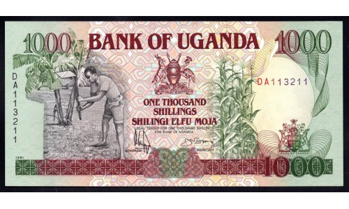Уганда 1000 шиллингов 1991 г. (UGANDA 1000 shillings 1991) P 34b: UNC