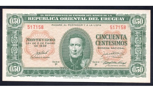 Уругвай 50 сантимов 1939 г. (URUGUAY 50 Centésimos 1939) P34:Unc